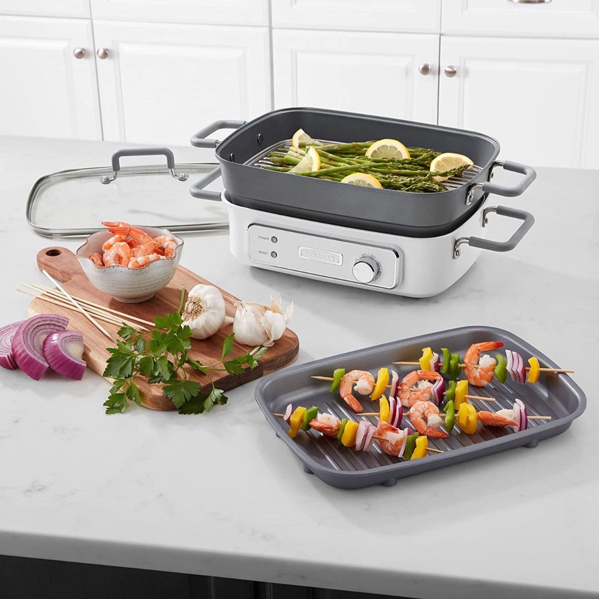  Cuisinart STACK5 Multifunctional Grill With Glass Lid | White