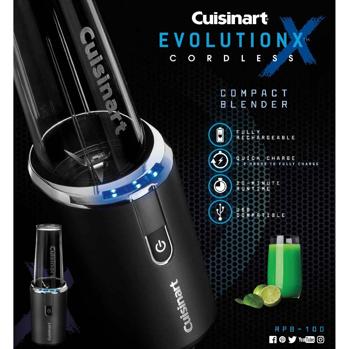  Cuisinart EvolutionX Cordless Rechargeable Compact Blender | Dark Grey